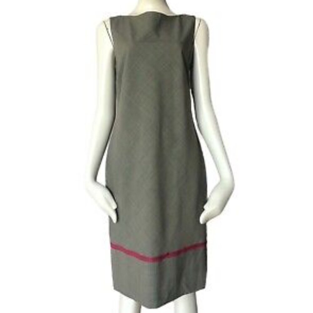 LAURA ASHLEY Brown Plaid 96% Wool Sleeveless Knee Length Shift Dress Size 8 US